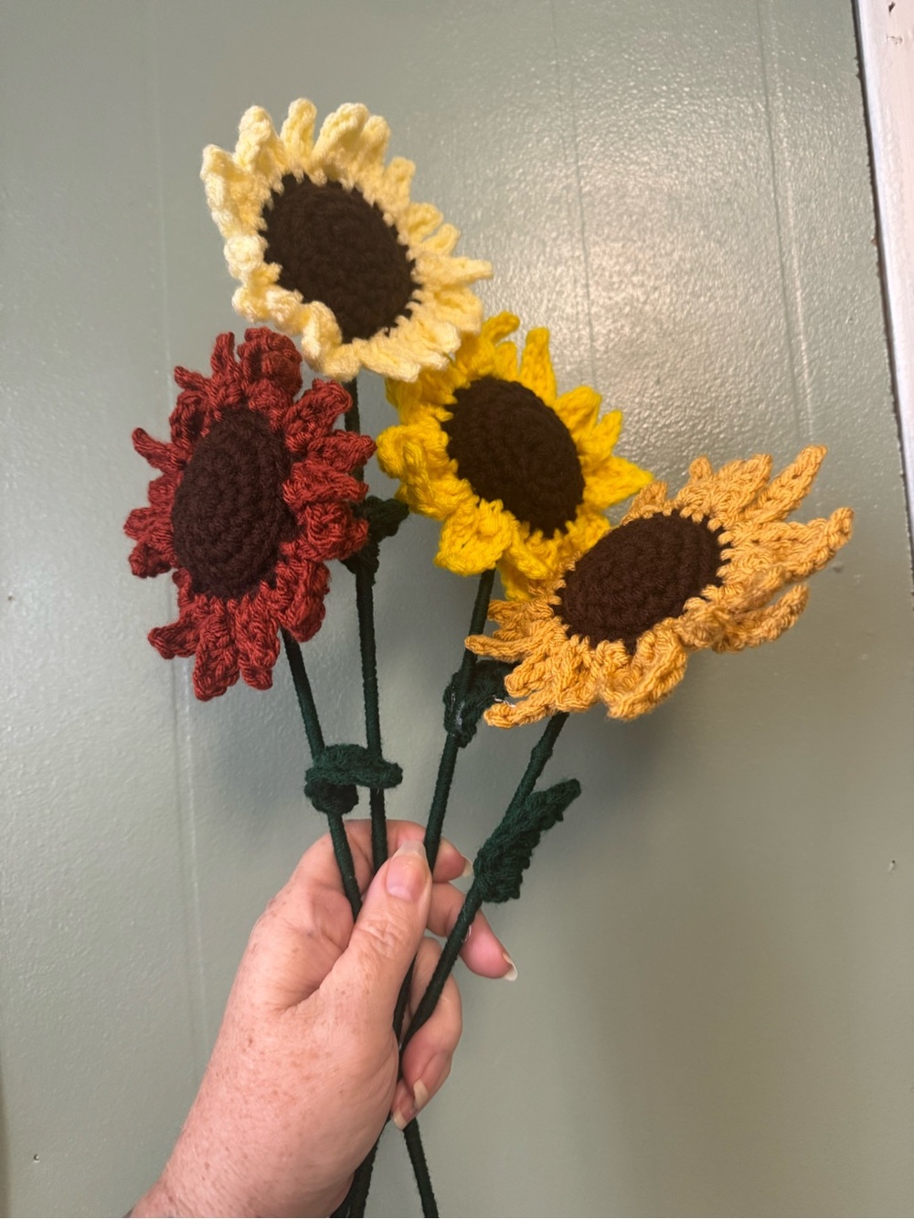 Handmade Crochet Sunflower Stems - Mixed Yellow, Gold, Red, Cream